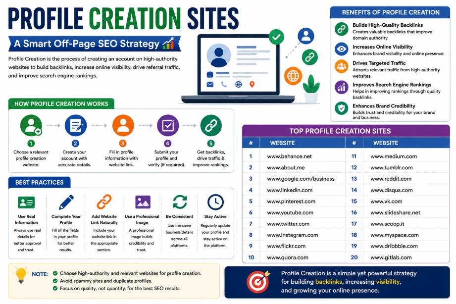 Profile Creation Sites - High DA Sites for Quality Backlinks & SEO
