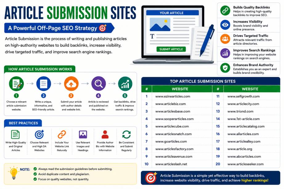 100+ Free & High DA Article Submission Sites to Improve SEO and Build Quality Backlinks