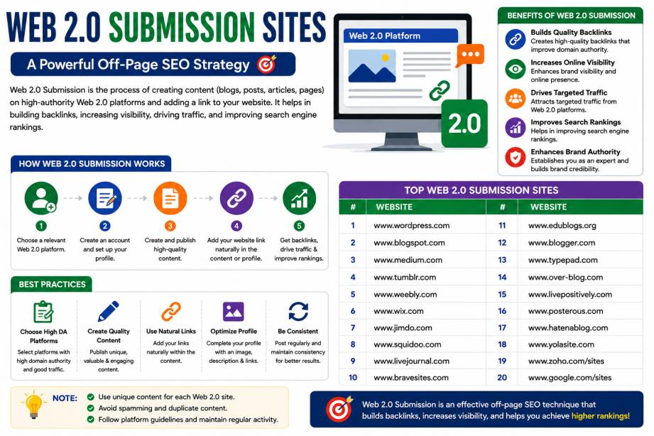 300+ Web 2.0 Submission Sites with High DA and PA